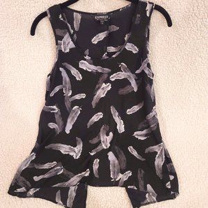 Express Feather Print Split Back Sleeveless Top